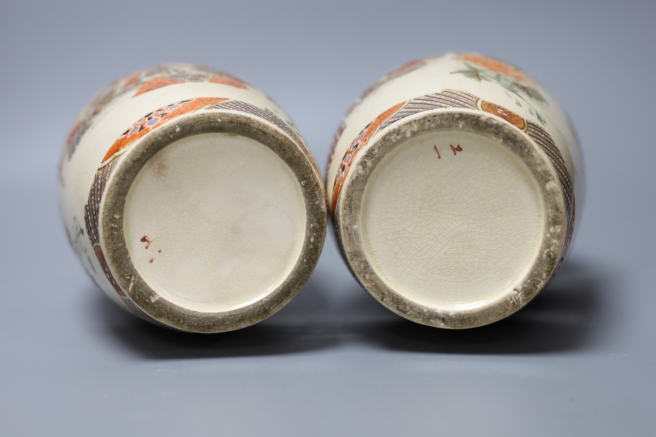 A pair of Satsuma pottery vases, c.1900, 25cm tall